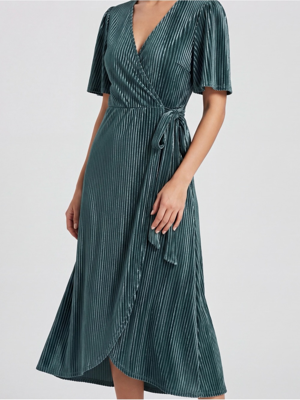 ZOIFADA Teal Velvet Wrap Dress NWOT